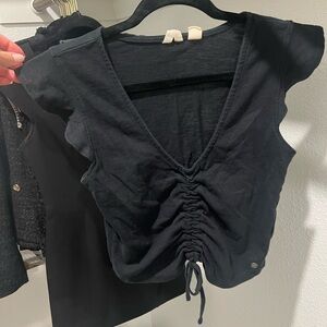 Roxy Black Ruched V-Neck Crop Top